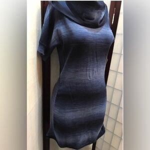 Athleta Blue SPACE Dye knit dress with cowl neck, knee length M